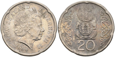 Новая Зеландия 20 центов 2006 Елизавета II (1952-2022), идол Пукаки KM 118а никелированная сталь 4579-1145