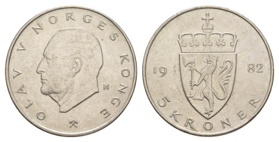 Норвегия 5 крон 1982 Улаф V (1957-1991) KM 420 медно-никель aUNC 4162-524