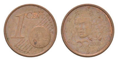 Франция 1 евроцент 2000 KM 1282 сталь плакированная медью 4627-1127