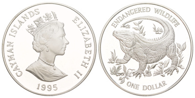 Каймановы острова 1 доллар 1995 Вымирающие виды KM 125 серебро PROOF 441-531
