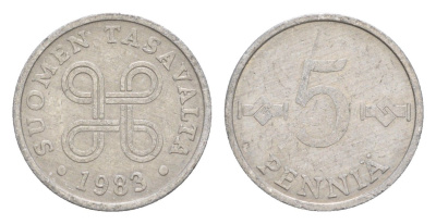 Финляндия 5 пенни 1983 KM 45a алюминий 4647-316