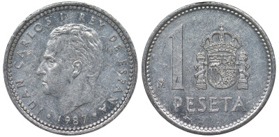 Испания 1 песета 1987 Хуан Карлос I (1975-2001) KM 821 алюминий 4128-1037