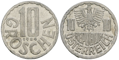 Австрия 10 грошей 1984 KM 2878 алюминий 4135-253