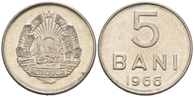 Румыния 5 бани 1966 год тип KM 92 сталь плакированная никелем 4564-642