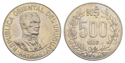 Уругвай 500 песо 1989 KM 98 медно-никель UNC 4635-922