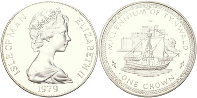Остров Мэн 1 крона 1979 1000 лет Тинвальду - Когг KM 47a серебро PROOF 1529-945