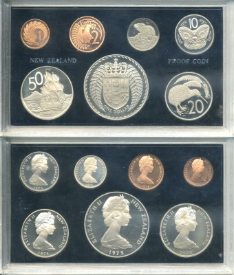 Новая Зеландия официальный набор из 7 монет 1975 включая 1 доллар 1975 герб Новой Зеландии    PROOF  1-6-2-04
