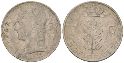 Бельгия 1 франк 1962 Belgique, Бодуэн I (1951-1993) KM 142 медно-никель 4618-225