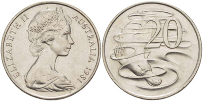Австралия 20 центов 1981 Елизавета II (1952-2022), утконос KM 66 медно-никель 4521-136