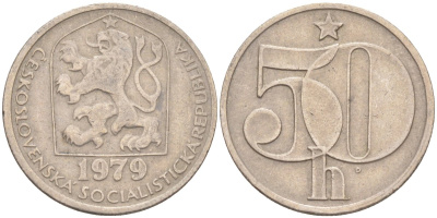 Чехословакия 50 геллеров 1979 социалистическая Республика KM 89 медно-никель 77-935