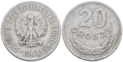 Польша 20 грошей 1963 Кремница KM A47 алюминий 3336-531