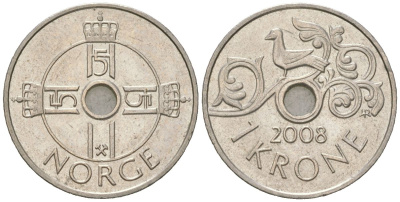 Норвегия 1 крона 2008 Харальд V (1991-) KM 462 медно-никель aUNC 4617-1069