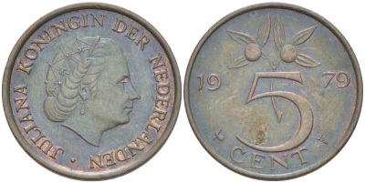 Нидерланды 5 центов 1979 Юлиана (1948-1980) KM 181 бронза 213-1152