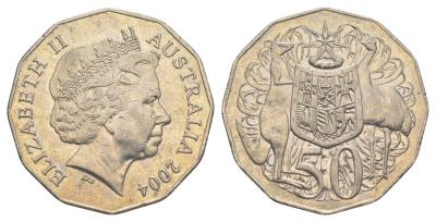 Австралия 50 центов 2004 Елизавета II (1952-2022), герб Австралии, кенгуру KM 404 медно-никель 4381-212