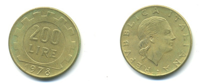 Италия 200 лир 1978 R, шестерня KM 105 алюминиевая бронза 4379-416