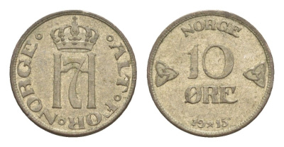 Норвегия 10 эре 1915 Хокон VII (1905-1957) KM 372 серебро 413-743