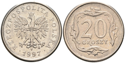 Польша 20 грошей 1997 MW KM 280, Parchimowicz 705e медно-никель 4580-665