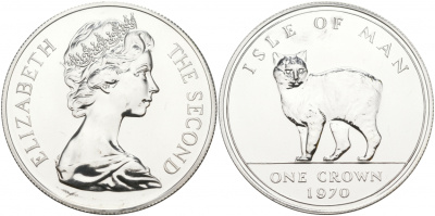 Остров Мэн 1 крона 1970 кошка Мэна KM 18a серебро PROOF 00-000-00