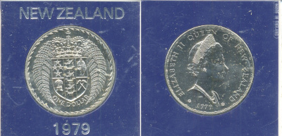 Новая Зеландия 1 доллар 1979 герб Новой Зеландии, Елизавета II (1952-2022), в оригинальной пластиковой упаковке KM 48 медно-никель UNC 06-059-12