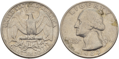 США 25 ЦЕНТОВ = КВОТЕР 1983 Р, ВАШИНГТОН KM А164а медь плакированная медно-никелем 31-743