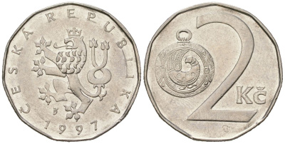 Чехия 2 кроны 1997 b’ KM 9 сталь плакированная никелем 4548-1046