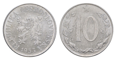 Чехословакия 10 геллеров 1953 KM 38 алюминий 4396-659