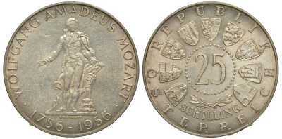 Австрия 25 шиллингов 1956 200 лет со дня рождения Моцарта KM 2881 серебро aUNC 1520-212
