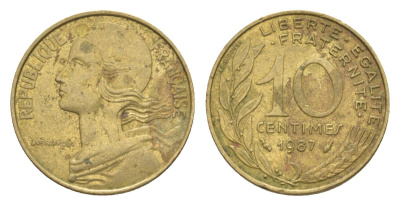 Франция 10 сантимов 1987 тип Morlon KM 929, Le Franc 144.27 алюминиевая бронза 4630-364