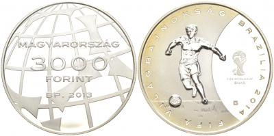 Венгрия 3000 форинтов 2012 чемпионат мира по футболу в Бразилии KM NEW серебро PROOF 11-153-23