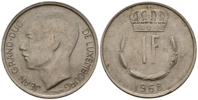 Люксембург 1 франк 1968 Великий герцог Жан (1964-1999) KM 55 медно-никель 4603-1122
