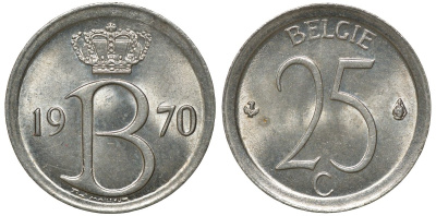 Бельгия 25 сантимов 1970 Belgie, Бодуэн I (1951-1993) KM 154.1 медно-никель 72-812