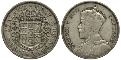 Новая Зеландия 1/2 кроны 1934 Георг V (1910-1936) KM 5 серебро 272-821