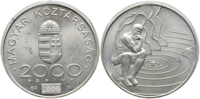 Венгрия 2000 форинтов 1999 мыслитель и солнечная система KM 743 серебро UNC 00-00