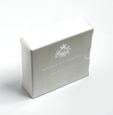 Сан-Марино 5 евро 2007 дирижер Артуро Тосканини, в оригинальной коробке, с сертификатом KM 474 серебро PROOF 2-4-2-11