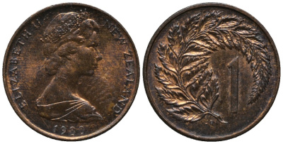 Новая Зеландия 1 цент 1980 Елизавета II (1952-2022), лист папоротника KM 31 бронза 188-1247