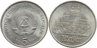 ГДР 5 марок 1972 А, Мейсенский собор KM 37, J. 1543 медно-никель aUNC 3333-844