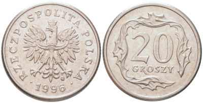 Польша 20 грошей 1996 MW KM 280 медно-никель UNC 4614-647