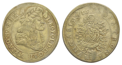 Венгрия 15 крейцеров 1683 KB, Леопольд I (1657-1705) KM 175, EH 1058 серебро 650-732