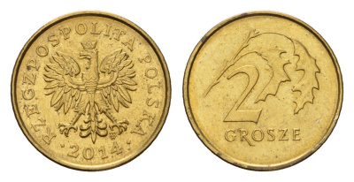 Польша 2 гроша 2014 Y 277 латунь UNC 4615-467