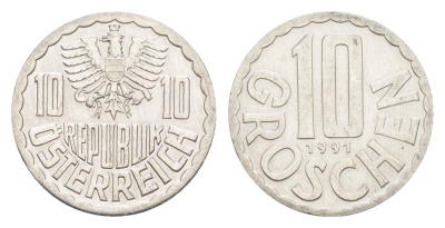 Австрия 10 грошей 1991 KM 2878 алюминий 4528-547