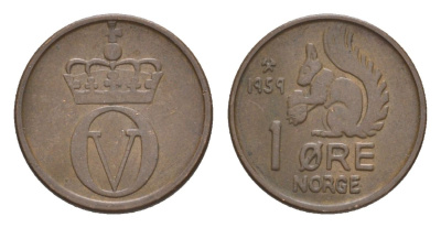 Норвегия 1 эре 1959 Улаф V (1957-1991) KM 403 бронза 4632-1111