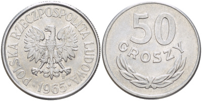 Польша 50 грошей 1965 MW KM 48.1, Parchimowicz 210b алюминий аUNC 216-851