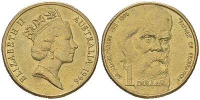 Австралия 1 доллар 1996 100 лет со дня смерти сэра Генри Паркса KM 310 алюминиевая бронза aUNC 4620-722