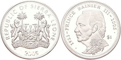 Сьерра-Леоне 1 доллар 2005 Смерть Принца Ренье III KM 345 медно-никель BU 4368-1211