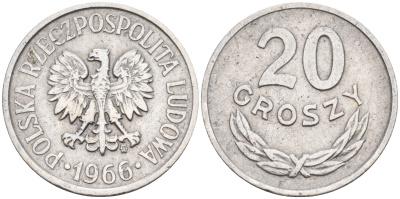 Польша 20 грошей 1966 MW KM А47 алюминий    4596-124