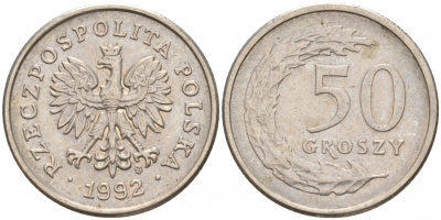 Польша 50 грошей 1992 MW KM 281, Parchimowicz 706c медно-никель 4516-613