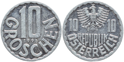 АВСТРИЯ 10 ГРОШЕЙ 1996 KM 2878 алюминий 4396-1121