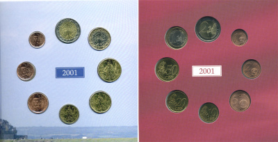 Франция набор из 3 евронаборов по 8 монет 1999-2001 оригинальный официальный набор из трех евронаборов, в картонном буклете    UNC  7-6-1-07