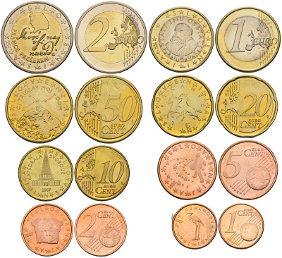 Словения евронабор из 8 монет 2007 1, 2, 5, 10, 20, 50 евроцентов, 1 и 2 евро UNC N6-19