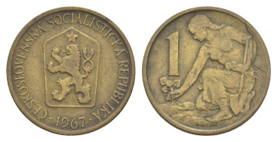 Чехословакия 1 крона 1967 KM 50 алюминиевая бронза 4633-652